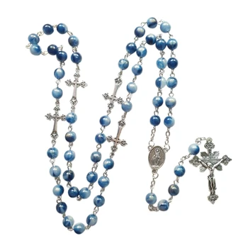 Zila Akrila Rožukroni Kaklarota Ilgi Cross Kulons Katoļu Kristiešu Kaklarota Reliģisko Rotaslietas Vīriešiem, Sievietēm Šarmu Dāvanu