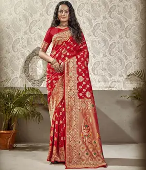 Indijas Tradicionālā Sari Žakarda Sievietes Kleitu Saree Uzvalks Nepāla Ietver Topi Vintage Sarkana