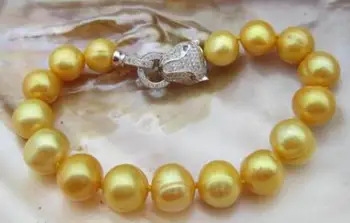 bezmaksas piegāde noble rotaslietas Milzīgs 9-10mm dabiskie Saldūdens zelta, pērļu aproce 7.5-8inch