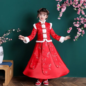 Bērnu Tang Uzvalku Jauno Gadu Drēbes Izšūti Hanfu Ziemas Sabiezējums Ķīniešu Stila Kleita Darbības Drēbes