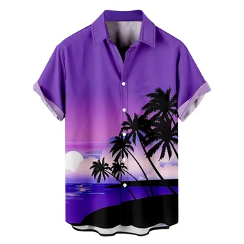 2022 Harajuku Lielgabarīta Vīriešu Kokosriekstu Koku Drukāt Havaju Krekls ar Īsām Piedurknēm Harajuku Krekls Top Pludmale Vasaras Kleita