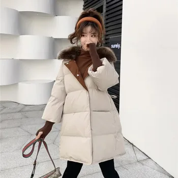 Ziema ir 2021. jaunā stila dabīgās kažokādas apkakli dūnu jaka sieviešu modes vidēja termiņa un ilgtermiņa vidukļa novājēšanu mežģīnes-up garām piedurknēm jaka